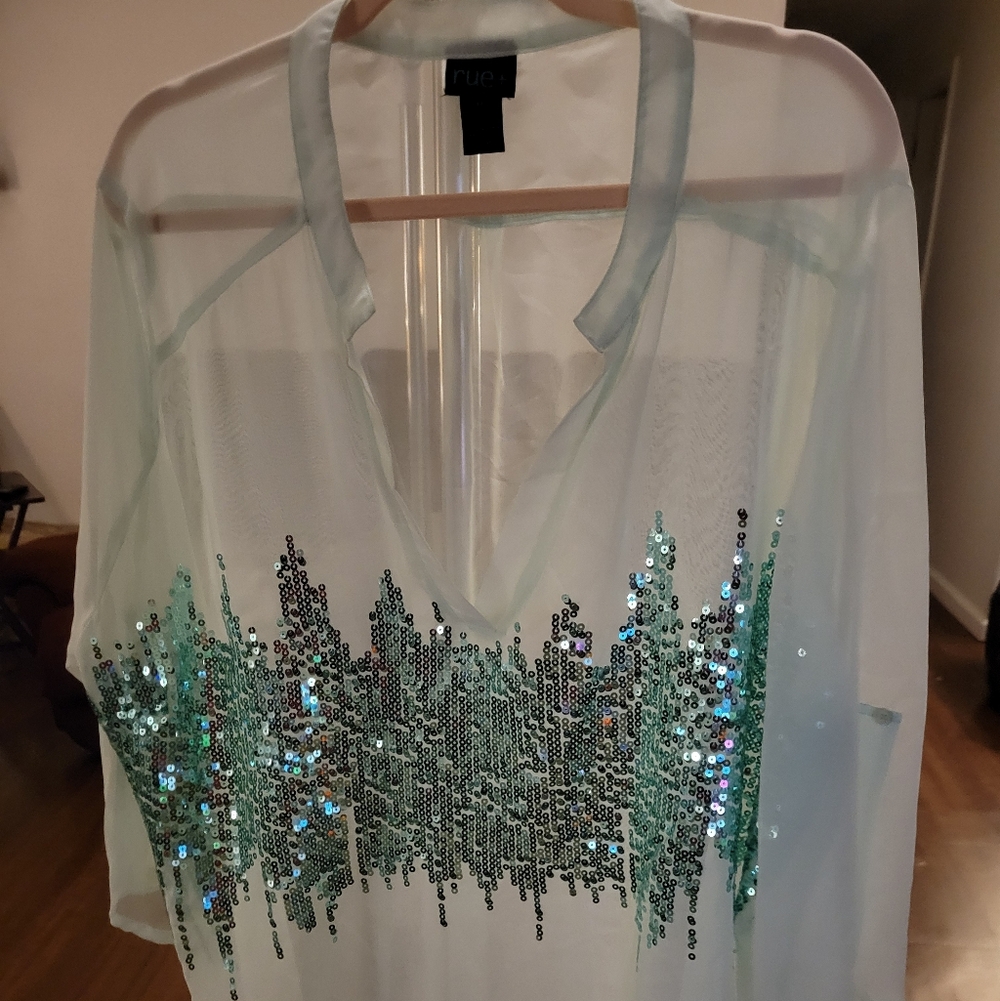 Rue21 Sheer Blouse with Teal Sequins